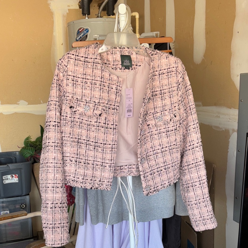 Brand New/Never worn Pink Tweed Blazer with & Crystal Accents buttons